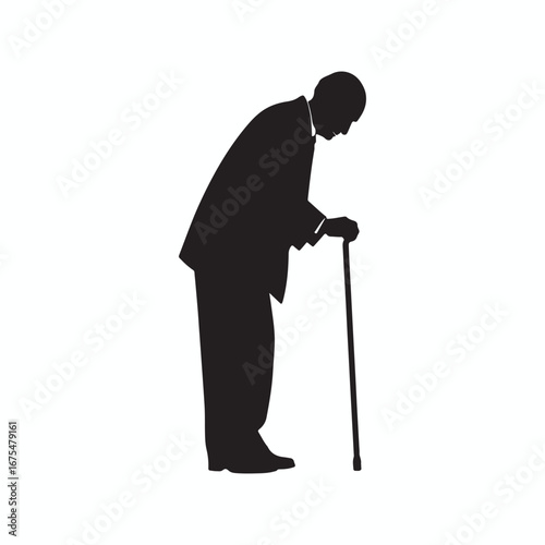 silhouette of a bowing old man with a cane vector.