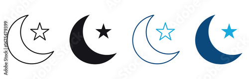 Sleep time night mode  icon set ,Crescent moon with star icon set. evening sleep calmness and spiritual design. Vector illustration .