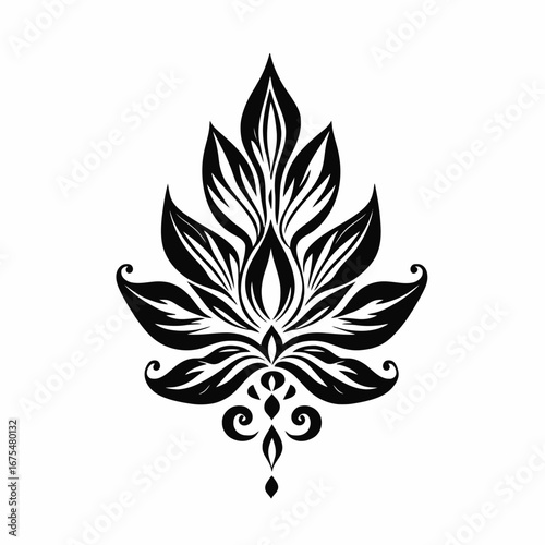 Ornate floral design in black and white simple decorative vector silhouette