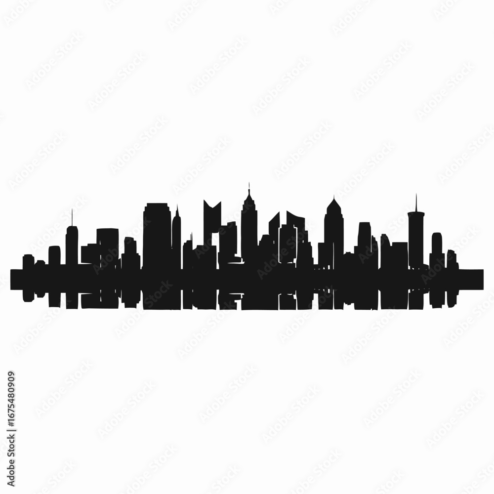 Naklejka premium Urban skyline reflecting in water, a minimalist abstract vector city silhouette