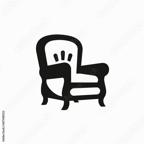Elegant armchair design illustration featuring classic luxury furniture in black silhouette