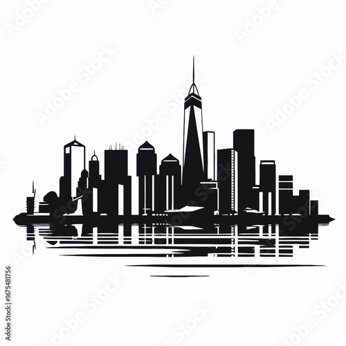 Dramatic cityscape reflection creates a powerful abstract urban skyline silhouette