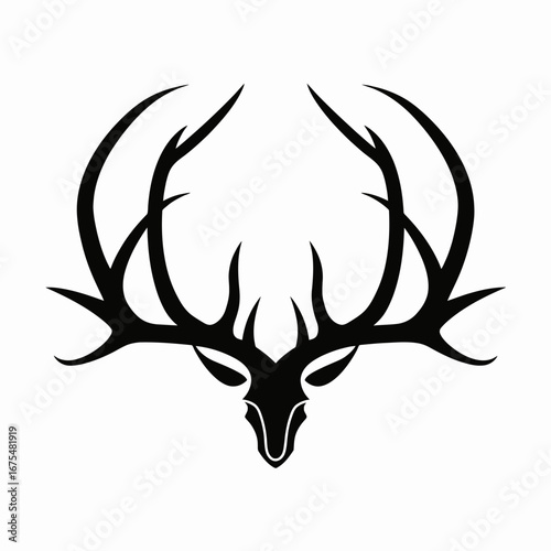 Majestic deer antlers crest in sophisticated, minimalist vector style silhouette