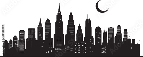 Silhouette of a futuristic city skyline vector illustration on white background