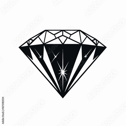Elegant black diamond with radiant stars design isolated silhouette