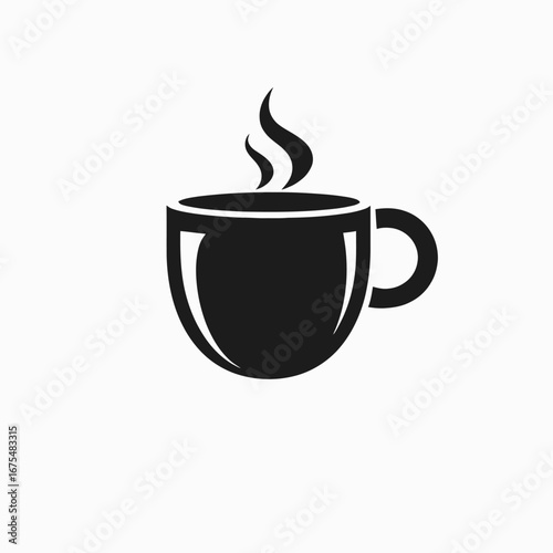 Steaming hot beverage in classic coffee cup, a bold black silhouette