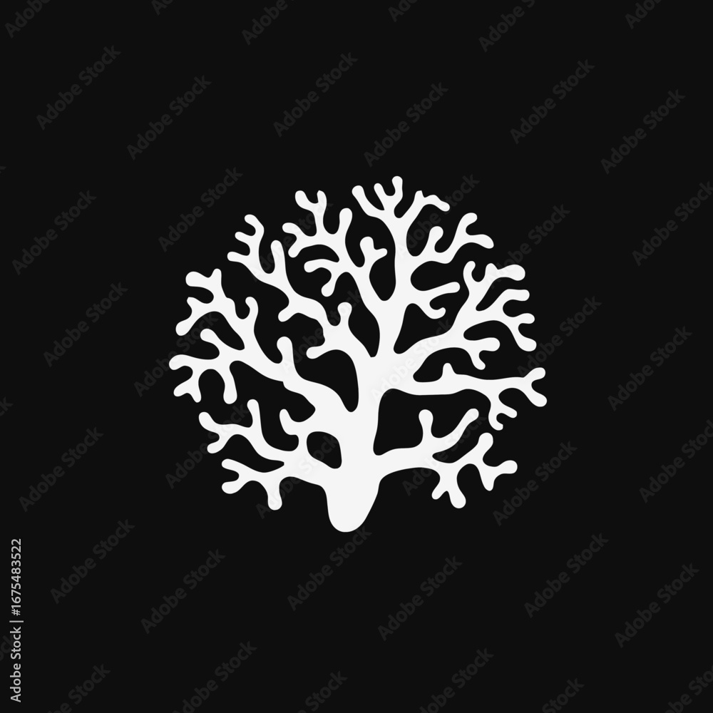 Fototapeta premium Minimalist fractal tree in a striking black and white contrast silhouette