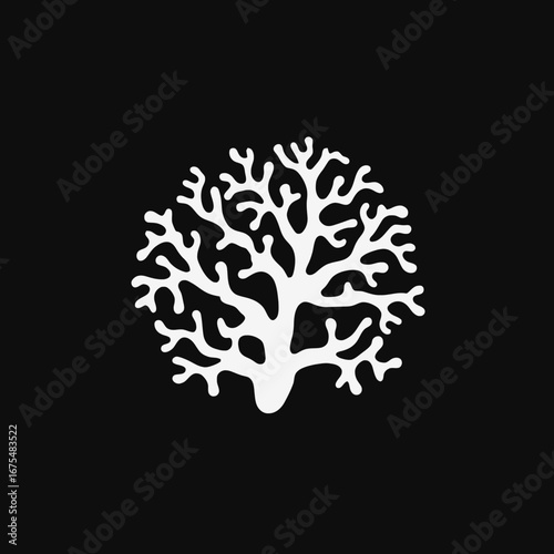 Minimalist fractal tree in a striking black and white contrast silhouette