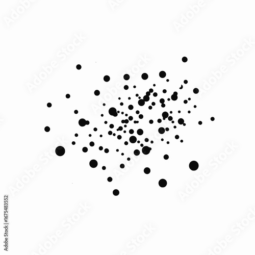 Dynamic arrangement of black circles across a white backdrop in stark silhouette