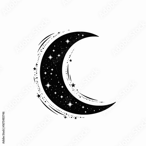 Celestial crescent moon with stars design vector illustration for prints silhouette