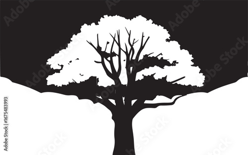 Beautiful vector tree illustration silhouette icon for websites