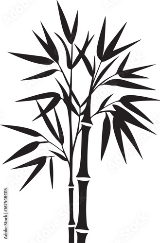 bamboo silhouette on white background. Black bamboo stems, branches and leaves. Vector illustration.