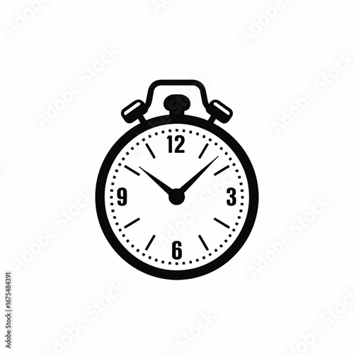 Simple vintage alarm clock with hour markers and hands silhouette