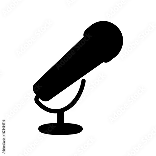 Sleek black microphone illustration, presenting an audio recording device in minimalist style