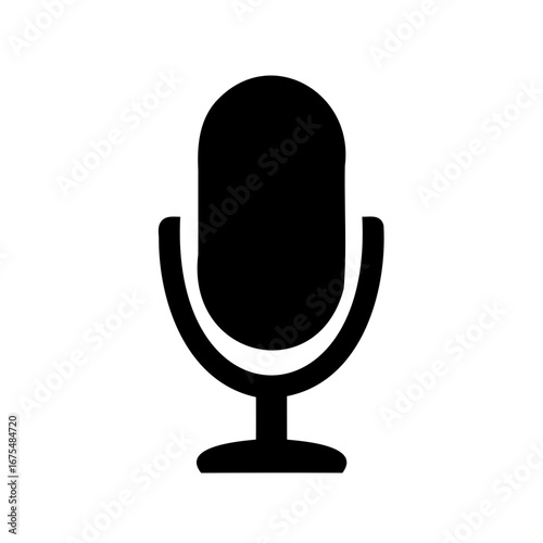 Black silhouette of a microphone on a white background, simple illustration