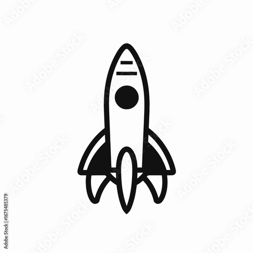 Minimalist rocket illustration with futuristic design, a stark black and white silhouette