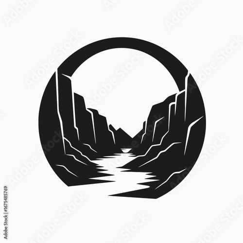 Grand canyon national park river logo in black and white silhouette
