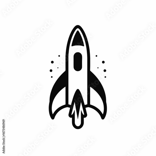 Bold and simple spaceship takes off in black space rocket silhouette