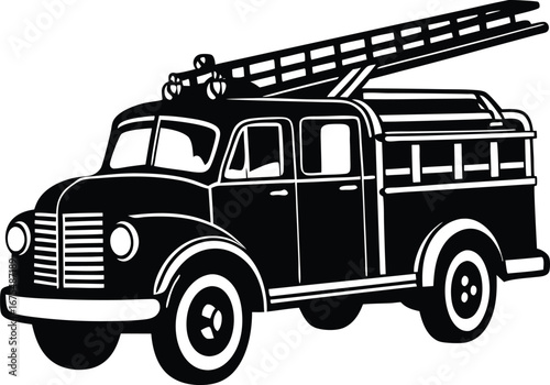 Vector art of classic fire fighting vehicle with elevated ladder