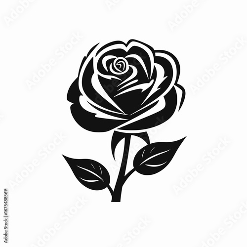 Elegant floral rose blooms rendered in simplistic black and white silhouette