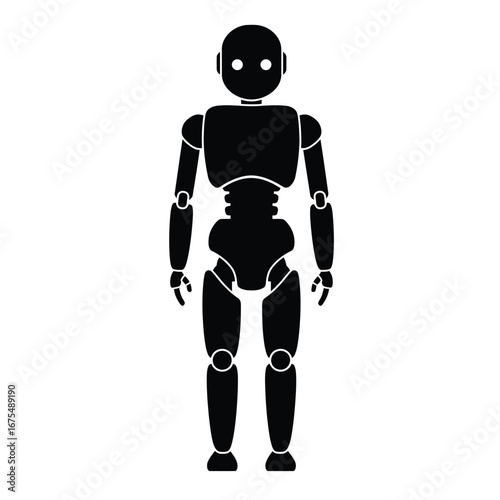 Black robot standing front view android humanoid