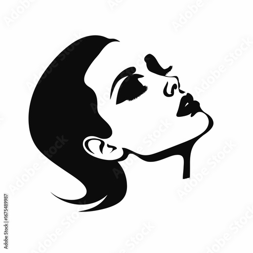 Dramatic beauty portrait of a young woman's upward gaze silhouette