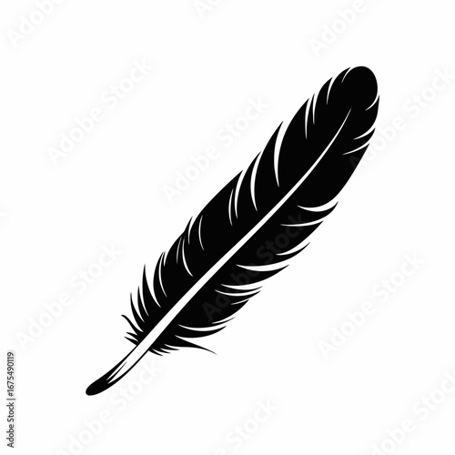 Elegant feather quill floating gently in a minimalistic black silhouette