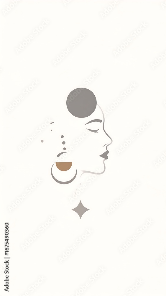 Abstract Line Art Profile of a Woman with Celestial Elements. Abstract Line Art Profile of a Woman with Celestial Elements.