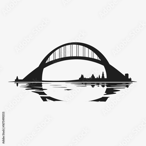 Serene city reflected bridge with arching support illustration artistic minimalist design silhouette