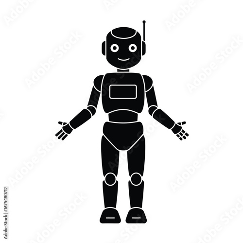 Friendly black robot with antenna android artificial