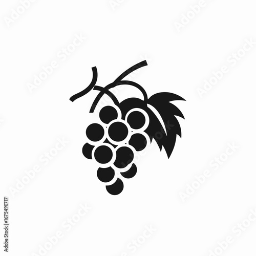 Striking minimalist grapes, leaves, vines, and clean black fruit design silhouette