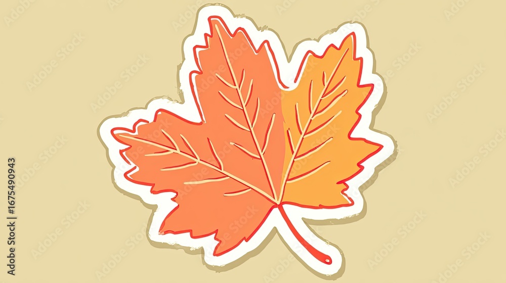 Obraz premium A cartoon maple leaf sticker