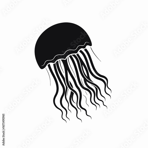 Graceful jellyfish floating upwards in elegant black and white vector silhouette