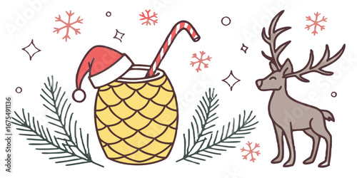 Illustrate polygon pineapple mocktail topped with…