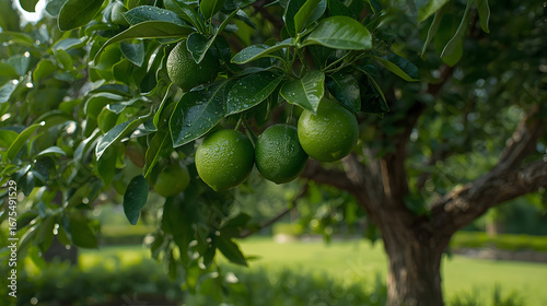 Lush Lime Tree: Fresh Citrus Harvest in Sunlit Garden