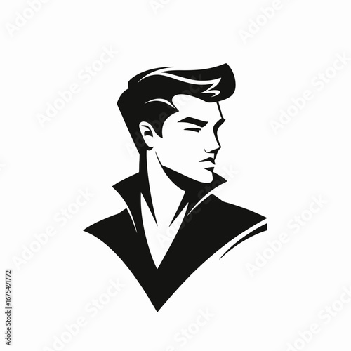 Handsome man vector illustration with retro style haircut, black silhouette