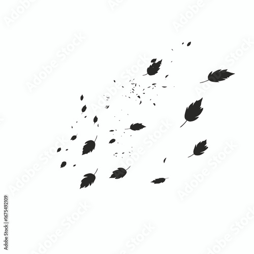 Falling leaves and fragments create an abstract, nature-inspired autumn pattern silhouette