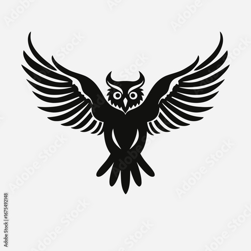 Majestic winged owl soars powerfully in dark, enchanting nocturnal bird silhouette