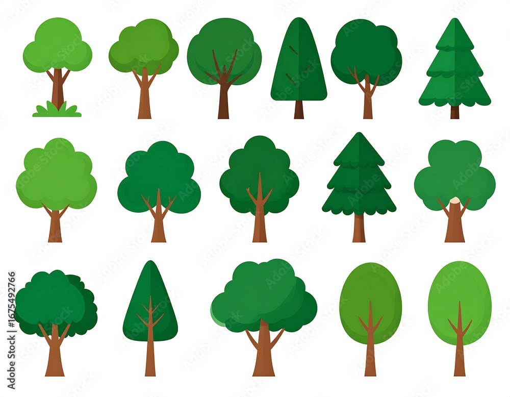 Fototapeta premium Simple flat design of various trees