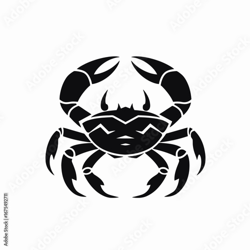 Striking monochrome depiction of a crab against a stark white backdrop silhouette