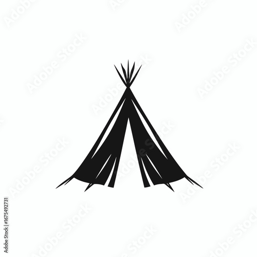 Isolated black silhouette of an indigenous tipi camping tent structure silhouette