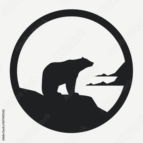 Majestic bear watching landscape, a powerful graphic illustration, isolated silhouette