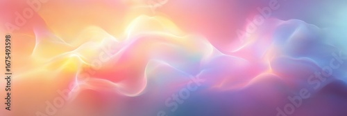 Soft flowing abstract waves blending pastel colors in warm pinks, purples, blues, and yellows creating a calm and dreamy atmosphere
