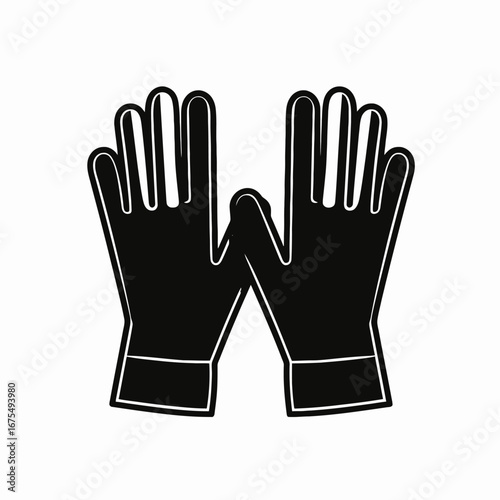 Graphic black garden gloves isolated on a white background silhouette