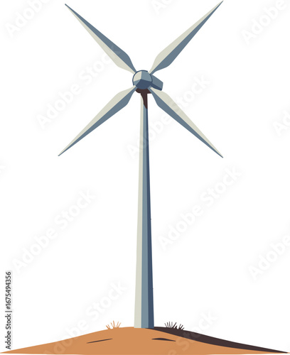 Wind Turbine Energy Generator on Hill Sustainable Power Concept