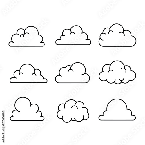 Vector illustration of set of different cloud shapes and styles