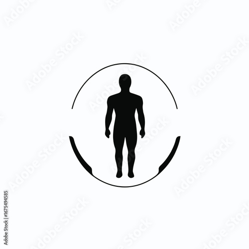 Human anatomy centered in a frame, the body's dark form, silhouette