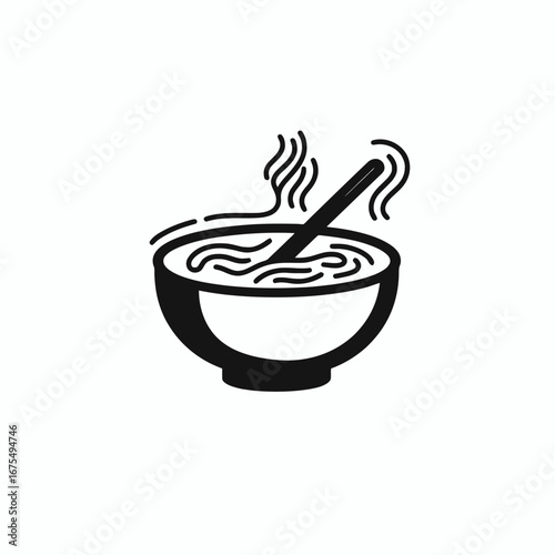 Steaming bowl of soup illustration, culinary food vector graphic silhouette