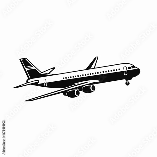 Airplane ascending into the air, a minimalistic commercial jet silhouette