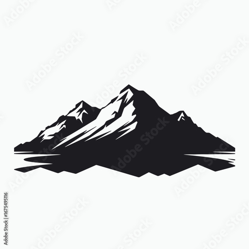 Majestic peaks reflected in water: A minimalist mountain range silhouette